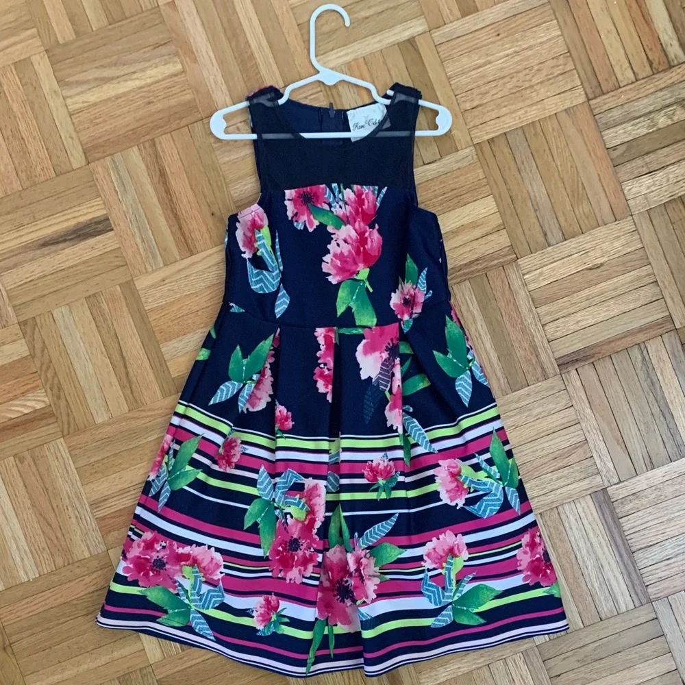 EUC Rare Editions - Floral Print Dress w/ Tulle Skirting - Girls Size 8